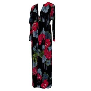 Floral Maxi Dress in Black, Pink, Blue, and Green, Terri Cloth